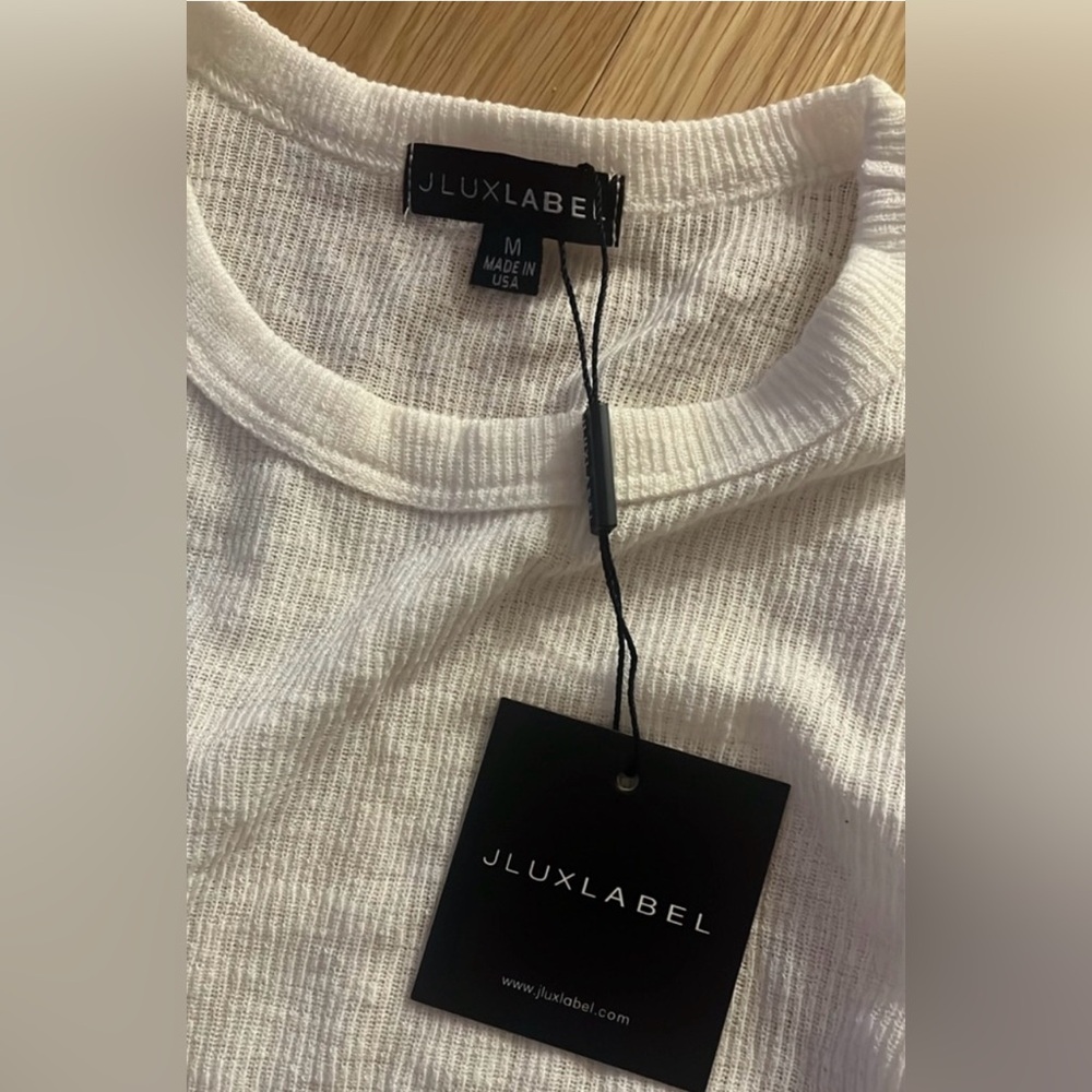 JLUXLABEL Brittney Ivory White Ribbed Long Sleeve Top Knit Thermal Tee Shirt - Picture 5 of 5